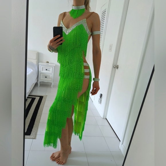 Stunning Green Competition Latin Dance Dress - Picture 1 of 12